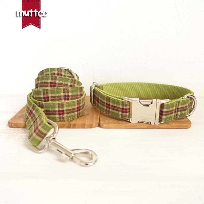 MUTTCO Fresh Fruit Green Plaid Dog Collar & Leash Set UDC-041 Large