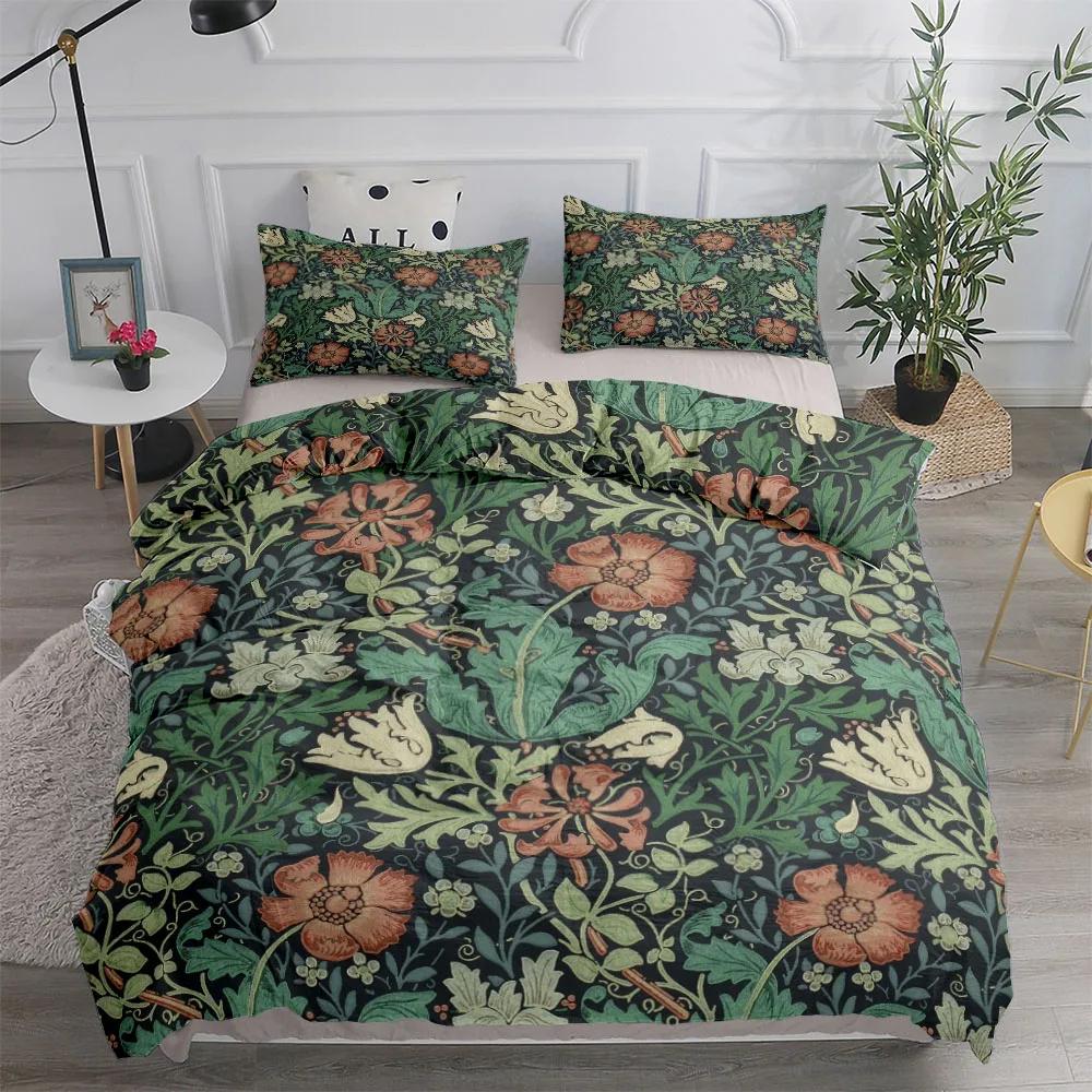 

William Morris Neoclassical Floral And Birds Duvet Cover Set Double King Full Queen Size Bed Linen Set (135x200cm)
