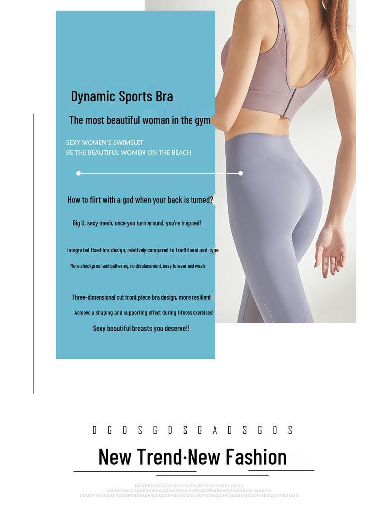 Plus Size High-Impact Sports Bra with Push-Up & Beautiful Back Design - Shockproof, Quick-Dry Yoga Tank Top