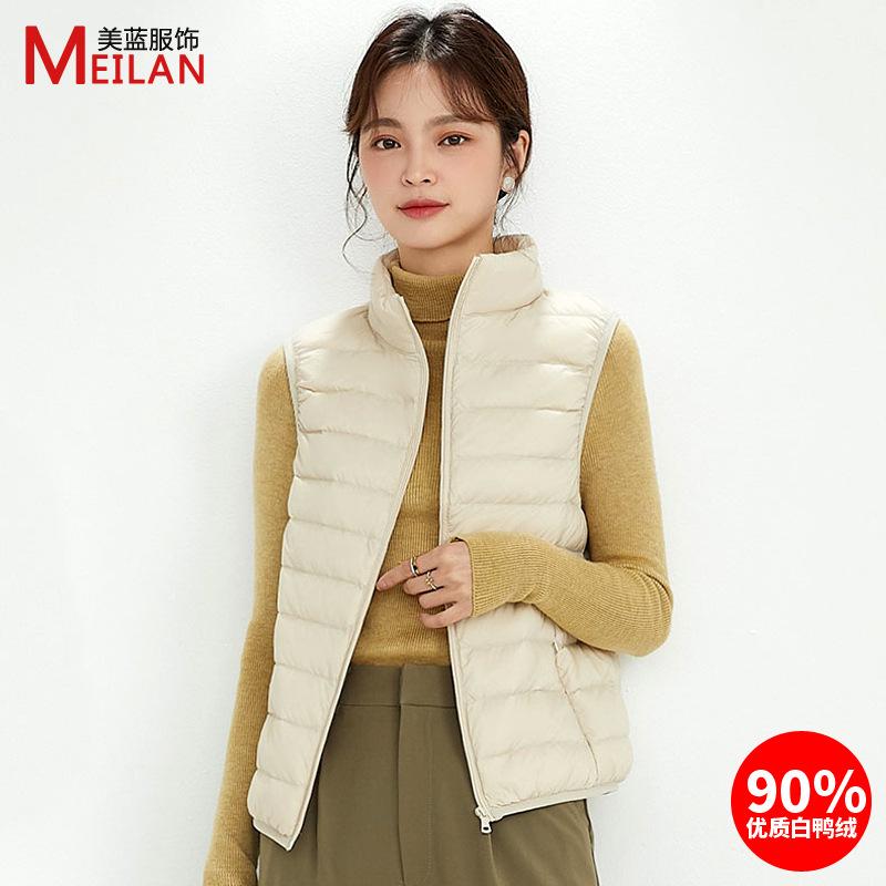 Velvet women's stand-up collar vest light down jacket women's large size thin light winter coat vest
