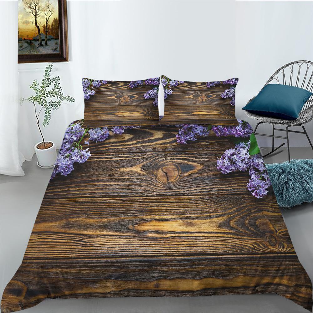 Flower Wood Board Series Polyester Quilt Cover Pillowcase Two Or Three-Piece Set 3D Digital Printing
