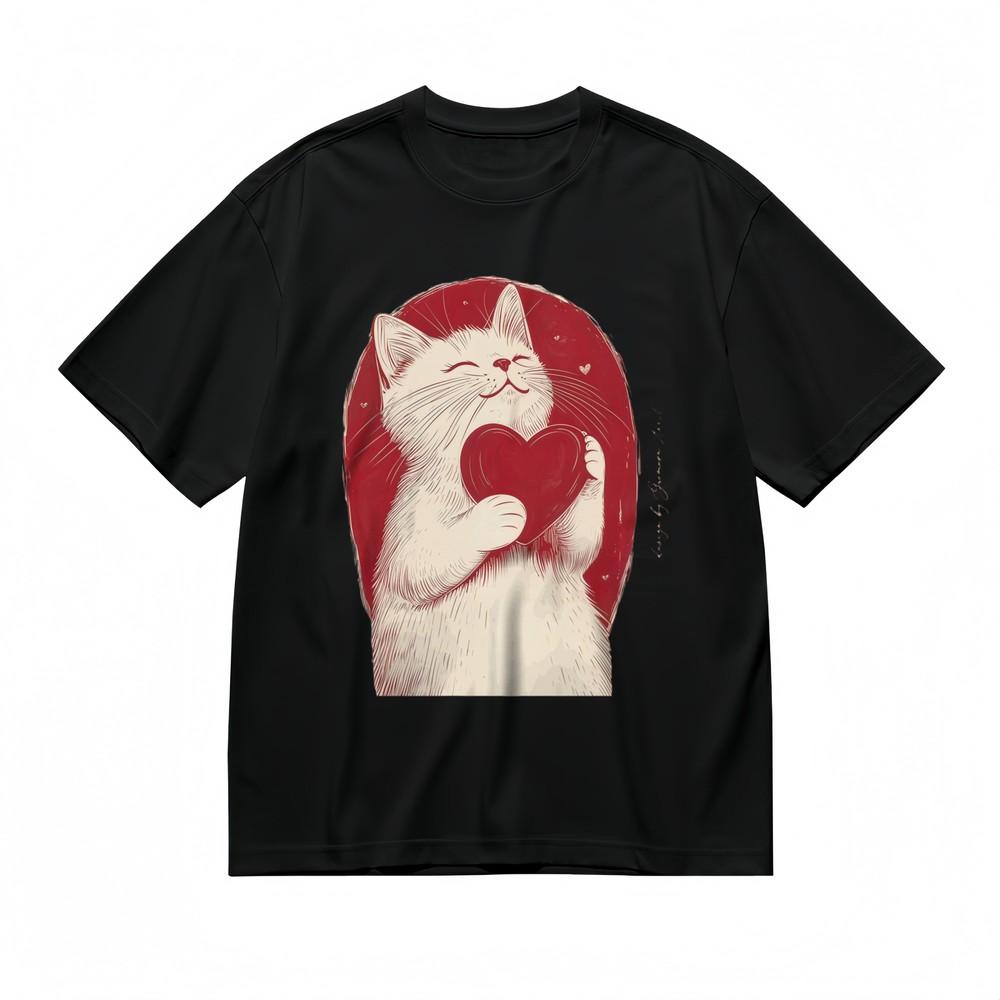 

Women s T-shirt With Playful Cat Silhouette Graphic Unisex Black 100% Cotton Tee S