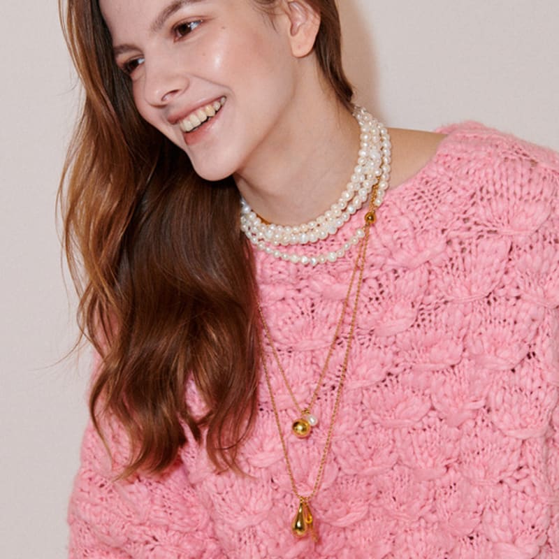 August Harmony Water Drop Oval Chain Necklace / 2color