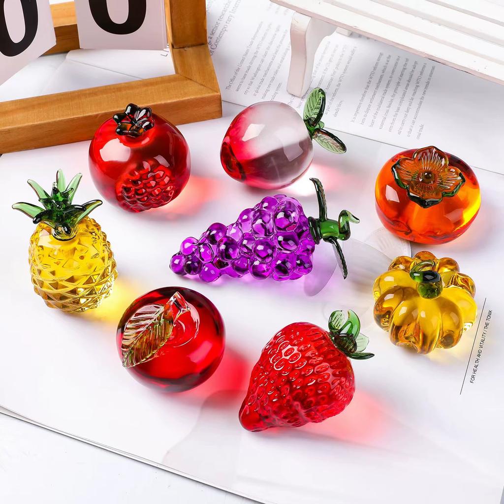 Crystal Statue Fruit Ornament Paperweight Miniature Glass Fruit Figurine Sculpture for Car Home Bookshelf Tabletop Decoration
