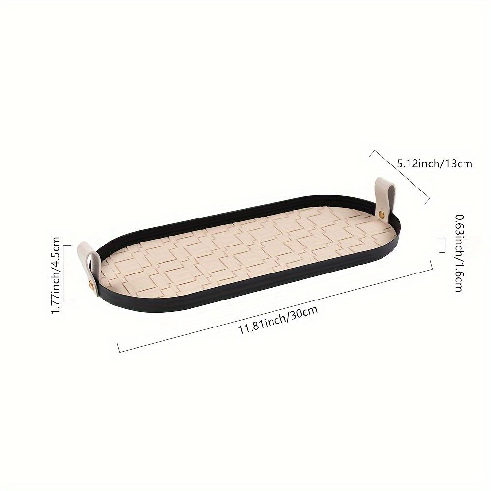1pc Metal Jewelry Tray with Braided Leather Mat, Rectangular Tabletop Organizer for Skincare, Cosmetics, and Key Storage, Multipurpose Use for Home