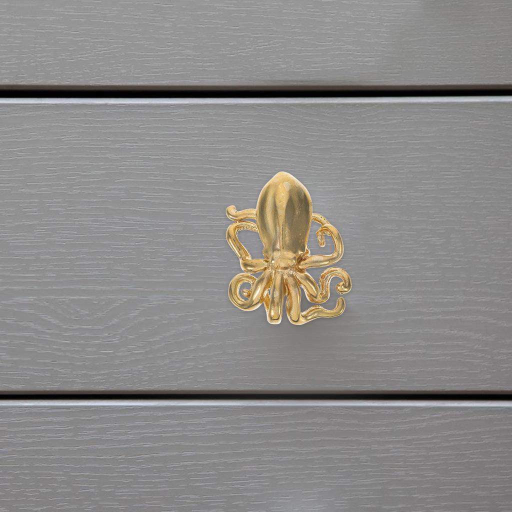 Elegant Octopus Cabinet Knob Brushed Brass Finish for Vintage Nautical Decor Drawer Wardrobe Furniture Hardware