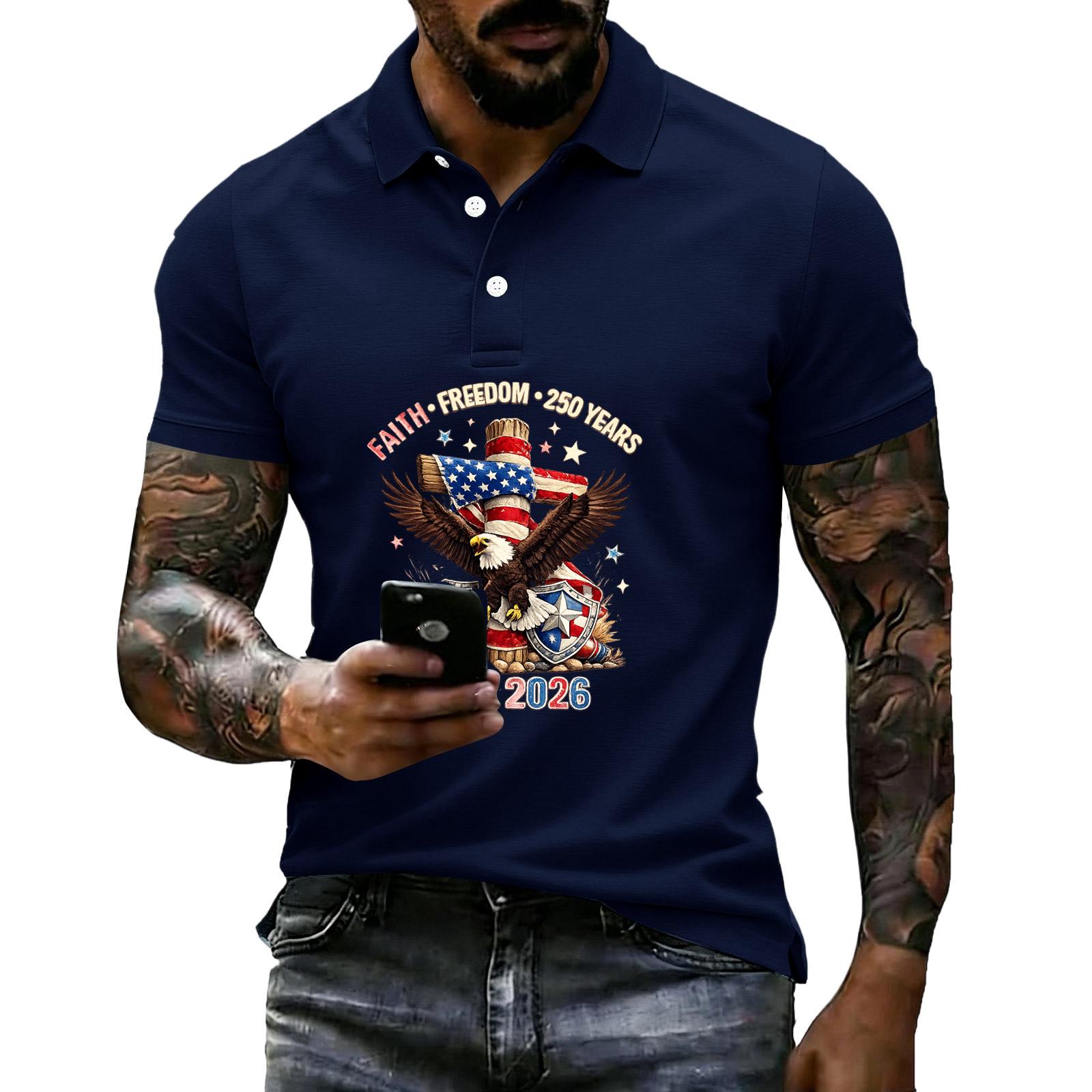 

Men s Loose Fit Casual Short Sleeve Polo Shirt Independence Day Graphic Print 250 Years Celebration 1776 to 2026 Design M