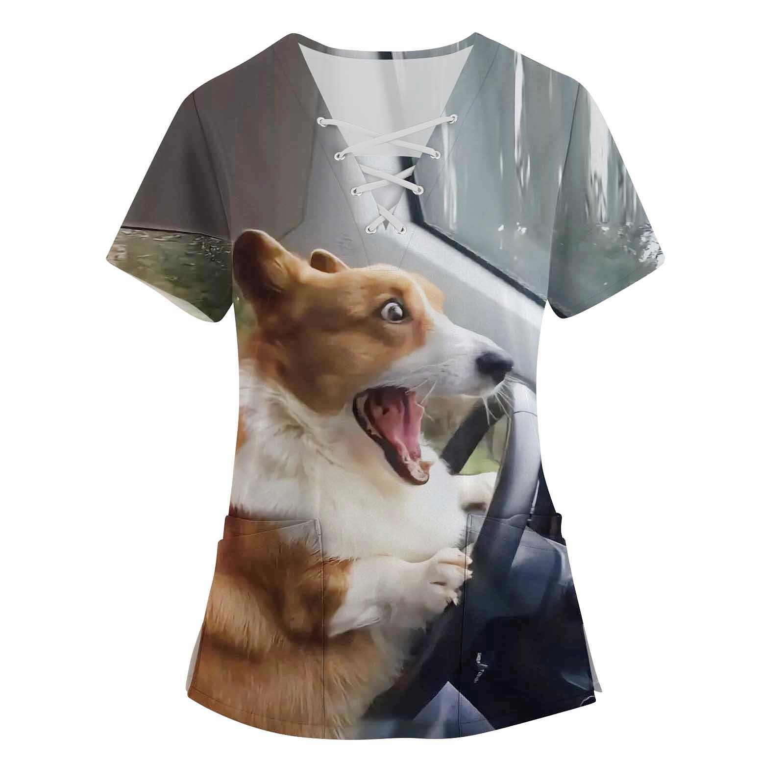 

Женские топы с короткими рукавами и v-образным вырезом с принтом, рабочая блузка с карманами XXXXL жёлтый