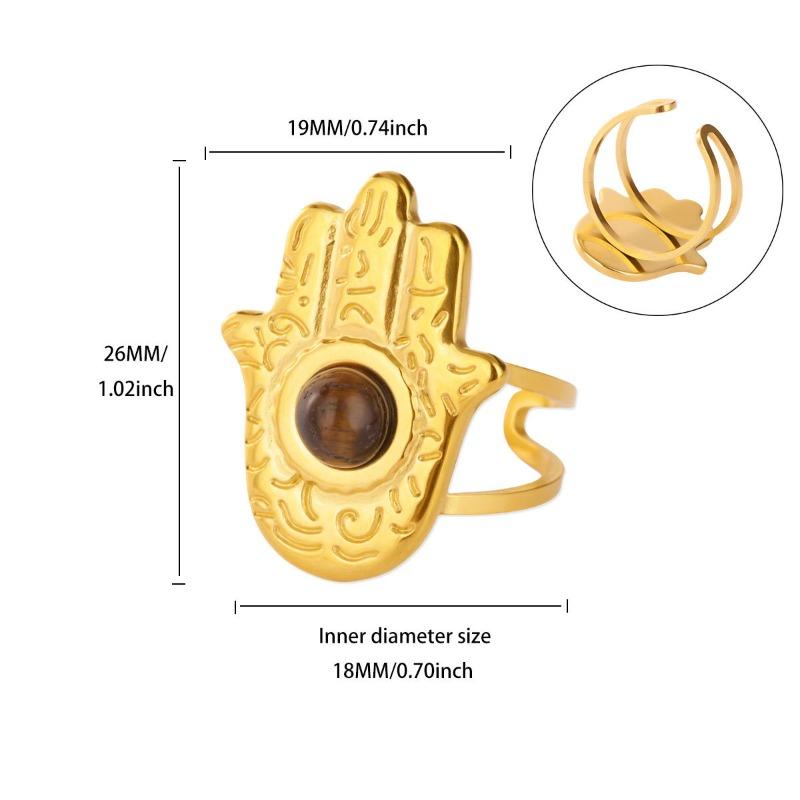 

Vintage Fatima Palm Eye Ring Unisex Titanium Steel Natural Stone Transfer Lucky Jewelry Hot Sale