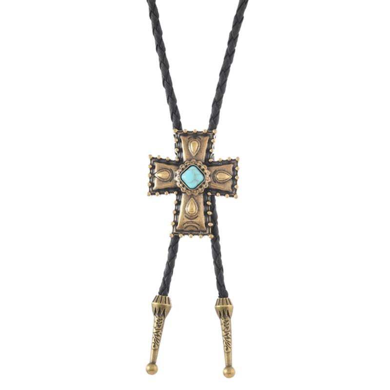 Western Design Bolo Necktie Punk Braided Shoestring Necktie Bolo Tie Western Cowboy Necklace Accessory