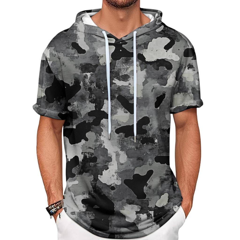 Gradient Print Men's Shirt Hooded Short-sleeved Hooded Spring And Summer Casual Daily Wear