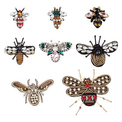 8Pcs 8 Styles Computerized Embroidery Cloth Iron on/Sew On Patches with Rhinestone Costume Accessories Appliques Bee Mixed Color 40~65x37~95x5.5~40mm