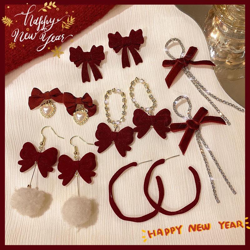 

Silver Needle Retro Red Bow Long Tassel Earrings - Trendy Niche Design for Women