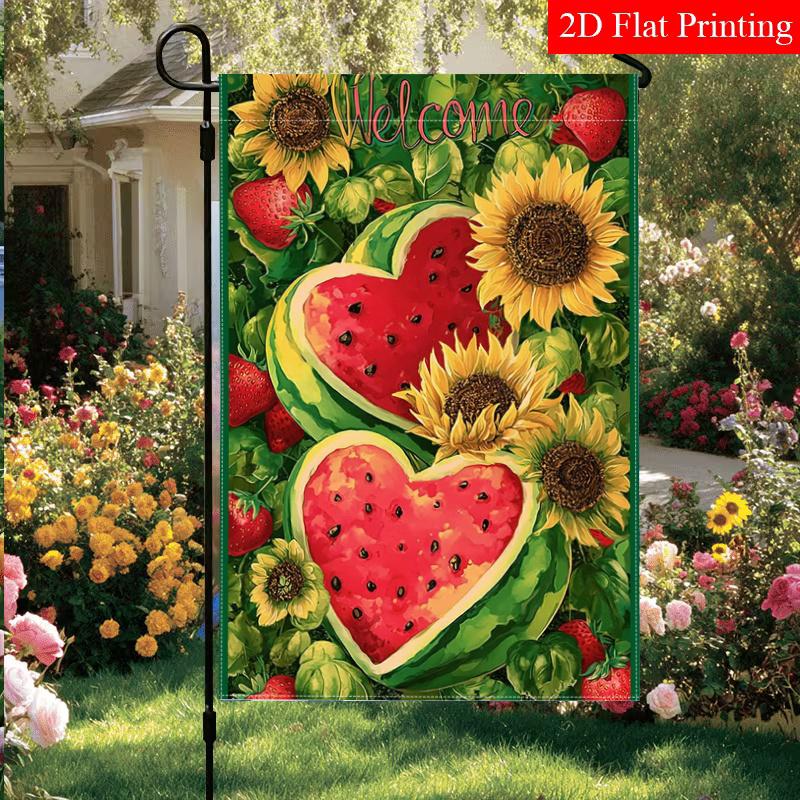 2D Flat - 2D Flat - 2D Flat, Summer Welcoming Watermelon Sunflower Garden Flag 2 (1)- Outdoor Garden Flag Double-Sided Home Decoration Courtyard Decor
