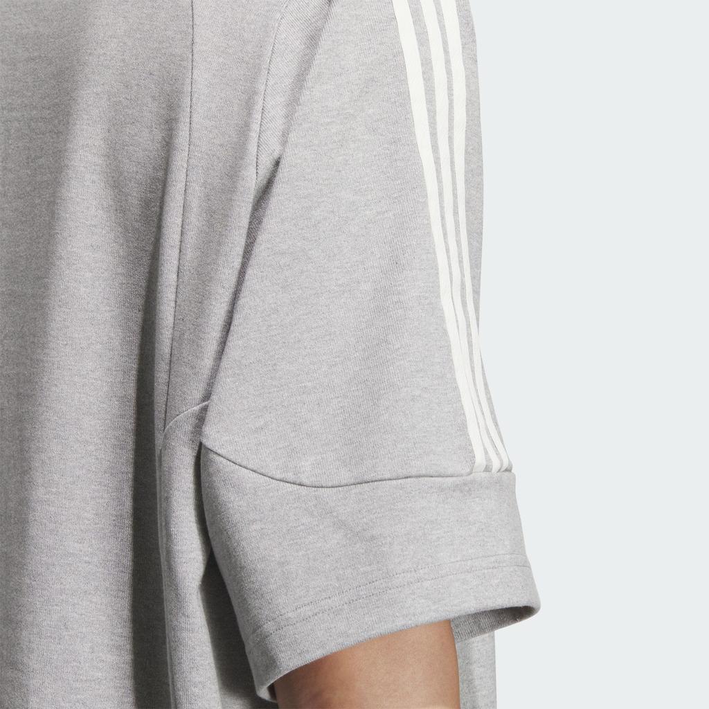 Adidas Spliced Stripes Logo Embroidered Round Neck Short Sleeve Drop Shoulder T-Shirt Unisex Tops Medium-Hemp-Gray JI6644