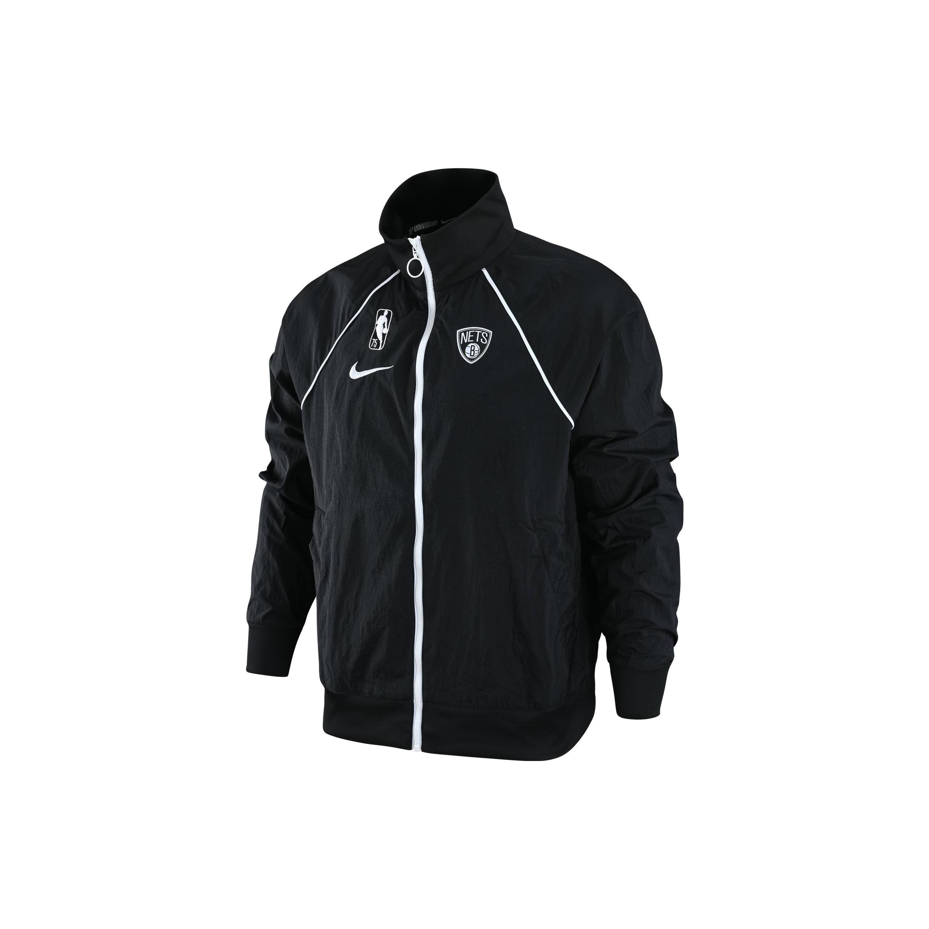Men s Nike NBA Brooklyn Nets Logo Printing Zipper Stand Collar Jacket Autumn Black DH9118-010 S