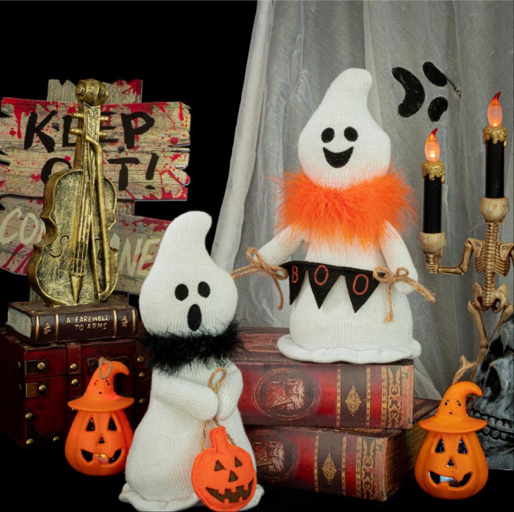 Cute Ghost Plush with Scarf - Halloween Table Decor, Spooky Desk Buddy, Gothic Home Figurine