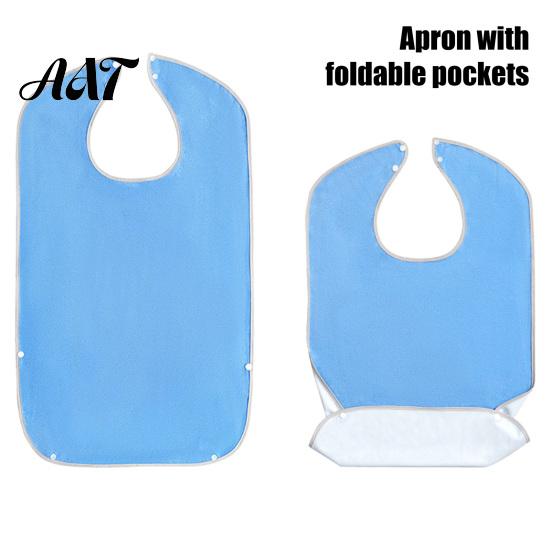 Easy Clean Eating Bibs Adult Large Bib, Solid Color Waterproof Clothing Protector, with Deep Crumb Anti-stain Nursing Home Catcher Design, Adjustable