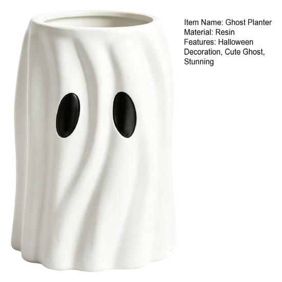 Ghost Planter Planter, Halloween Shaped Bucket, Cute Desktop Candy Whimsical Home Ornament Bowl for Office Shelf, Indoor Party Decor Small Resin Plant