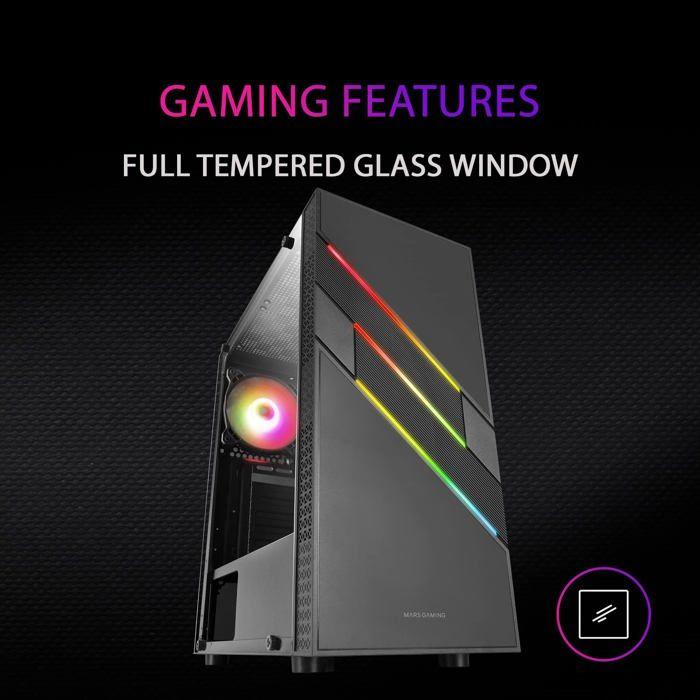 Boîtier pc moyen tour e-atx - mars gaming - mc-u3 rgb - panneau vitré - noir - taille unique