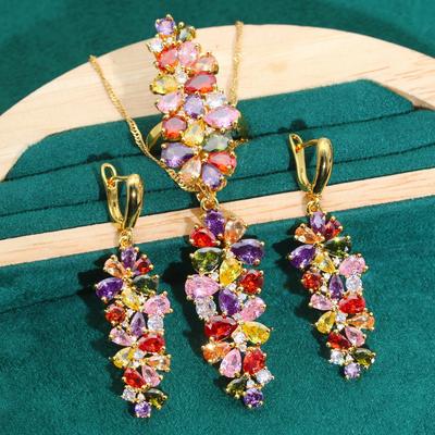 Jewelry Europe and The United States Hot Anti-allergy AAA Zircon Necklace Earring Ring Gold Jewelry Set