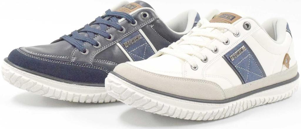 Edwin Stylish and Cool Side Easy to Wide 3E Soft Size Men's Sneakers, Stripes, Casual, Match, Lightweight, Fit, Cushioning, Non-Slip, 26.0 cm, Navy,