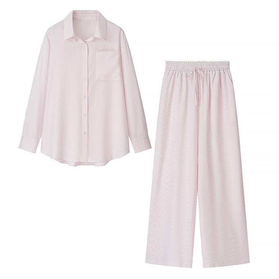 European and American Style Women's Striped Shirt and Wide-Leg Pants Set