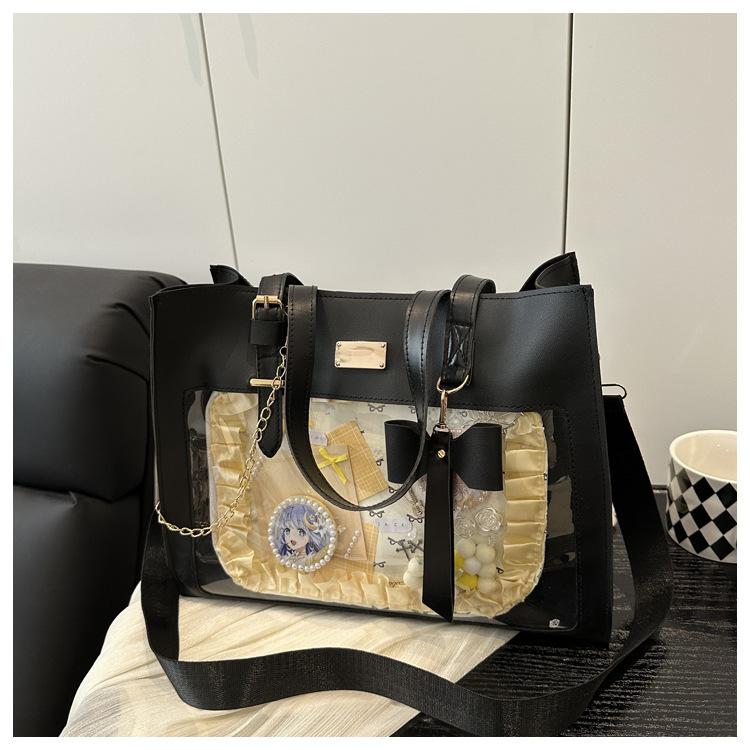 Japanese Bow Pain Bag Large Capacity Shoulder Tote Bag Girl Versatile Transparent Bag Sweet Cute Handbag