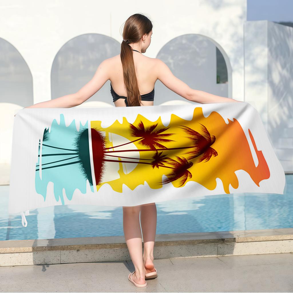 Oversized Microfiber Beach Towel Quick Dry Lightweight Soft Pool Towel for Adults, Colorful Palm Tree Print Towel for Travel