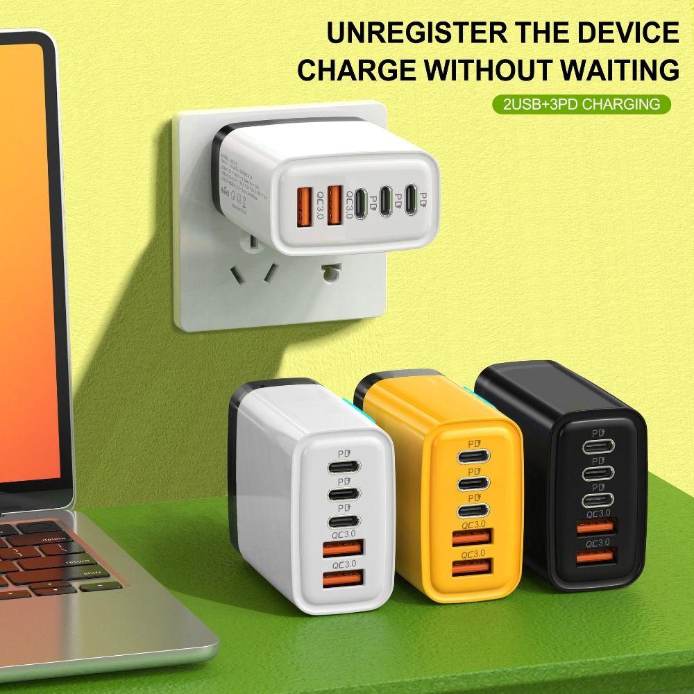 5 Ports Phone Charger Adapter With Light USB C Charger 240W Charger Plug for iPhone/Xiaomi/Samsung