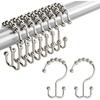 Amazer Shower Curtain Hooks, Rust-Resistant Metal Double Shower Curtain Rings for Curtain Rolling Shower Hooks, 12PCS Shower Rings for Bathroom