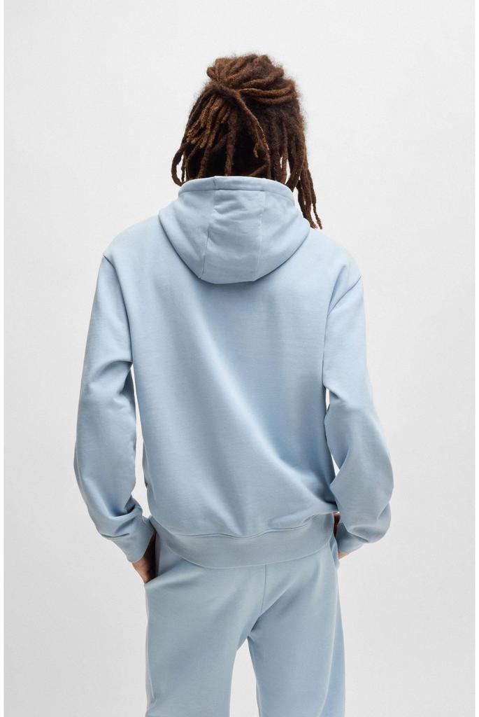 HUGO Light Blue Cotton Hoodie with Contrast Logo and Relaxed Fit Men's