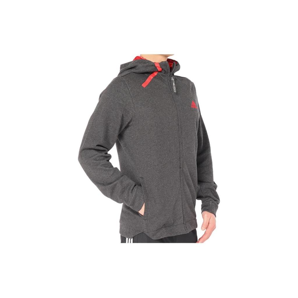 Adidas Solid Color Logo Print Hooded Knit Sports Jacket Men Jacket Gray CG0868