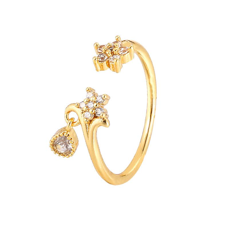 

Простое кольцо-звезда с цирконом в виде капли воды, женское, трансграничная мода, личность, ниша, маленькое кольцо для пальца, в виде цветка Adjustable Opening