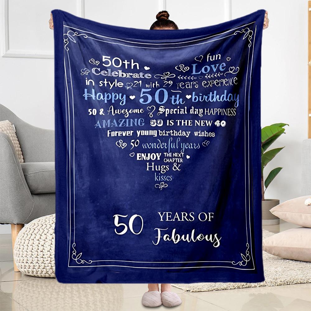 1pc 50th Birthday Celebration Blanket Soft and Warm for Sofa Office Camping Travel Livingroom Great Gift for Friends and Family Comfortable