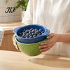 Food Prep Bowl Ceramic Berry Washing with Drain Holes, Self Spinning Fruit Strainer Vegetable Washer, Swirling Rinsing Colander for Strawberries