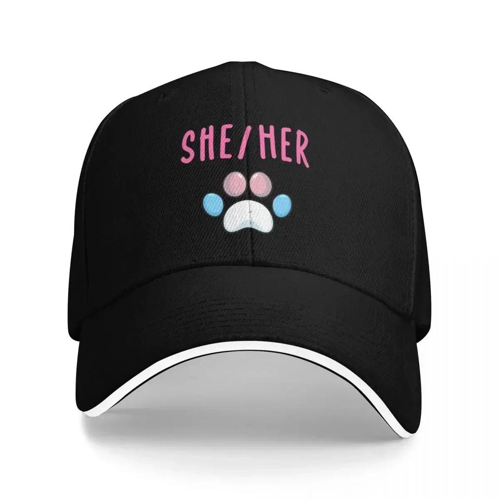 SheHer Pronouns Trans Pawprint Baseball Cap Winter Hat Luxury Hat Womens Unisexs