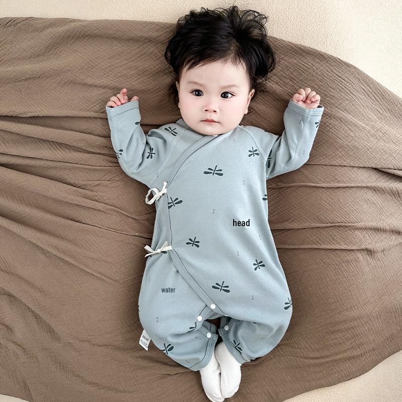 Pure Cotton Long Sleeve Baby Romper with Double Layer Belly Protection - Spring/Autumn Butterfly Harem Suit for Newborns