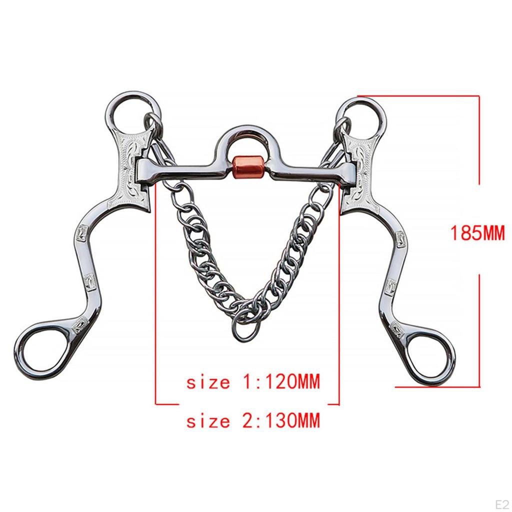 Copper Mouth Horse Bit with Chain Edging Hooks Silver Trims Central Roller Stainless Steel Gag