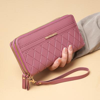 Long Dual Layer Fashionable Women's Wallet, Chic Zippered Clutch With Multi-card Slots, Coin Purse, Wristlet Strap