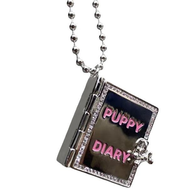 Cute Dog Alloy Pendant Necklace Open Box Design Geometric Decoration Women Men