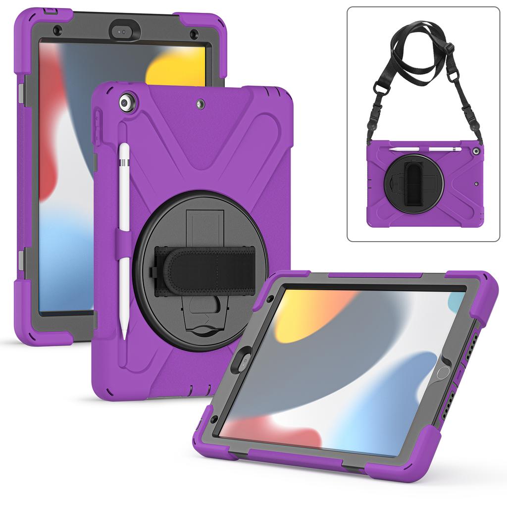 360 Rotating Stand Case For iPad 10.2" 2019 2020 2021 7th 8th 9th Generation Hybrid Cover With Pen Holder,Hand & Shoulder Strap