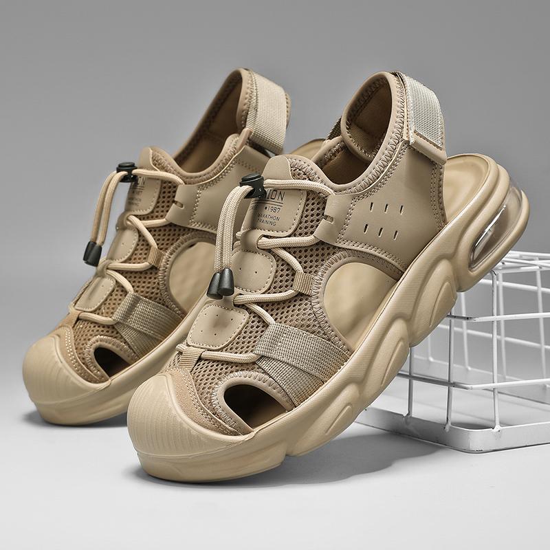 Fashion Summer New Arrival Leather Outdoor Men's Sandals Breathable Slip-On Beach Shoes Fashionable Versatile Water-Resistant Footwear