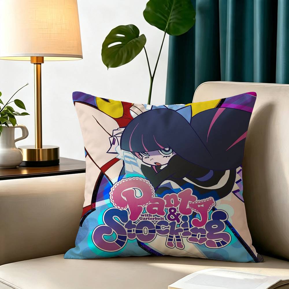 p-Panty And Stocking Anime Square Double-Sided printed Pillow Case Bedroom Bedside Pillow Sofa Cushion Cover