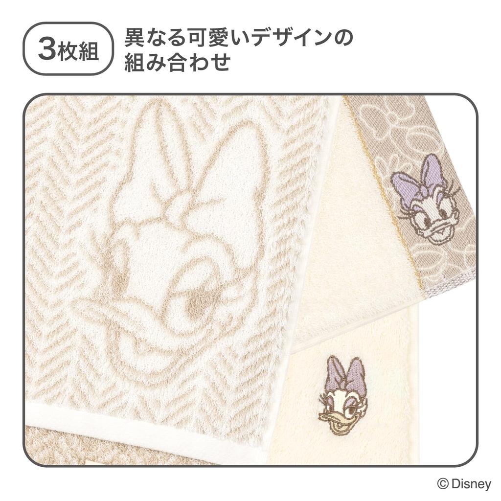 Towel Laboratory Daisy Duck Face Low Japan Technology [Disney Character] #023 Towels, 3-Piece Set, Fluffy, Fast-Absorbent, 100% Cotton, Shedding,