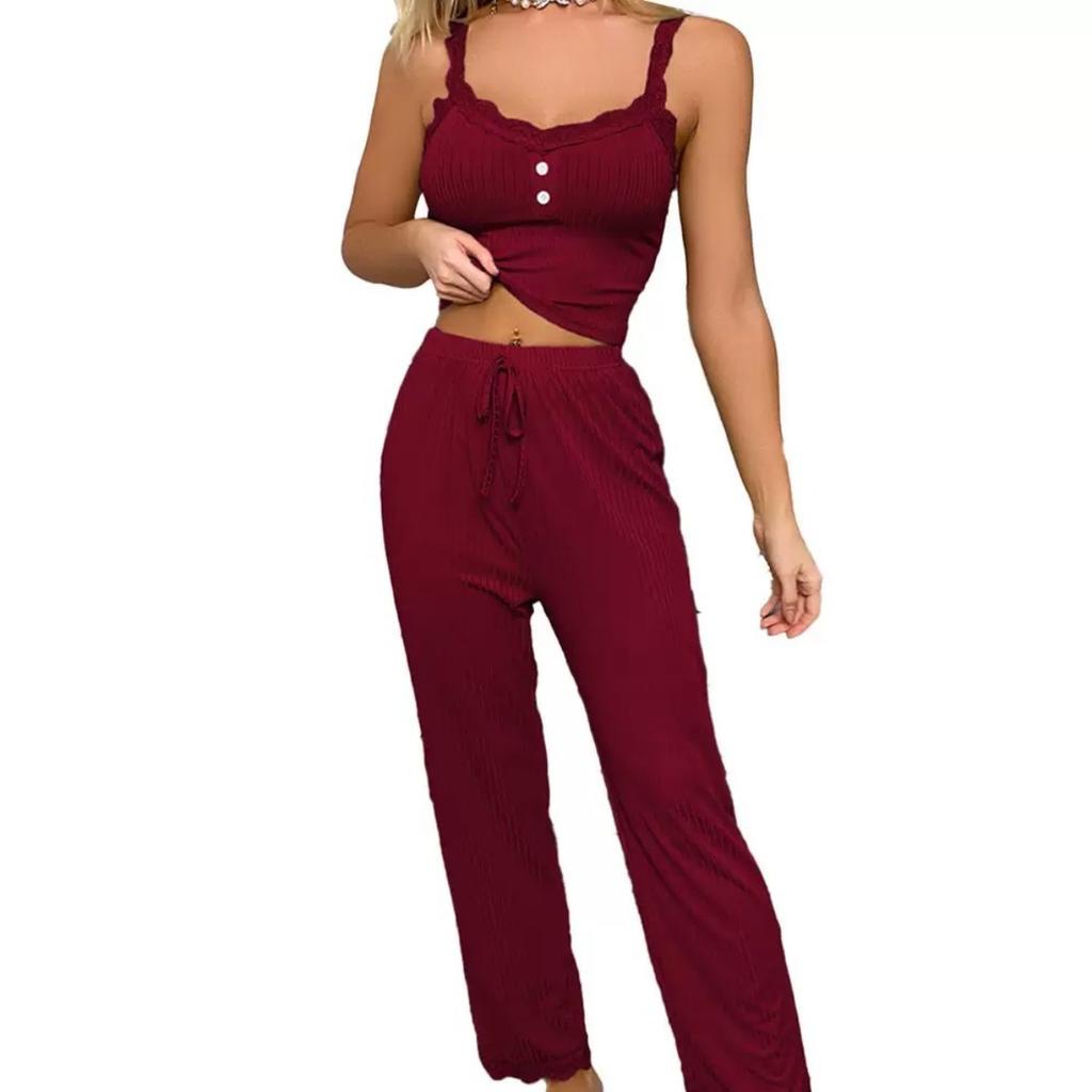 Threaded Fabric, Comfortable Women's Sleepwear, Multi-color Options, Lace Sexy Camisole Top&pants, Home Sleepwear Set