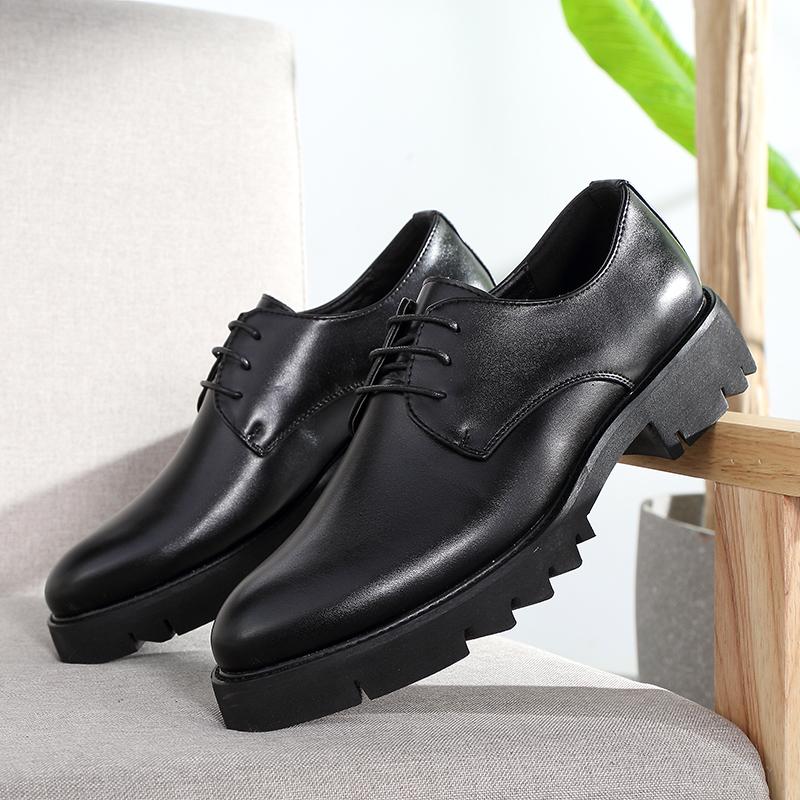 Men Fashion Derby Shoes PU Black Thick soled Durable Leather Men Lace up Business High Quality Formal Shoes Size 38-44