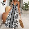Damenmode, Sommer, Frühling, Blumenmuster, Druck, ärmellos, V-Ausschnitt, hohe Taille, Freizeitkleider
