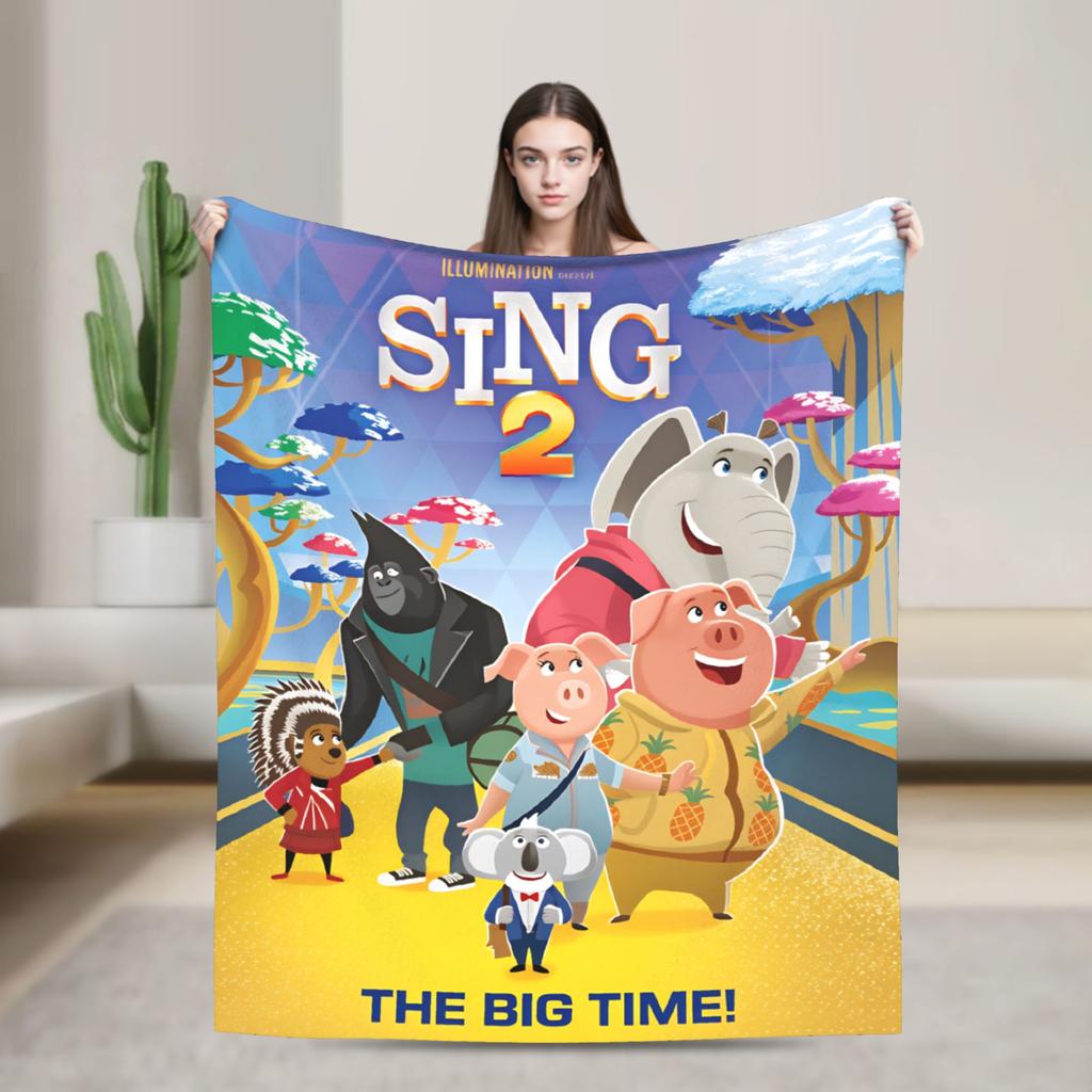 Warm Soft Blanket Camping Sing 2 Movie Characters Buster Ash Bedding Throws Flannel Bedspread For Couch Chair Sofa Bed Cover