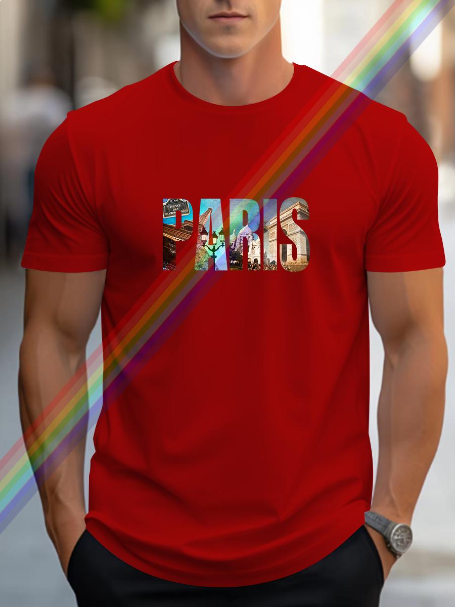 

2024 лето мужская новая мода футболка с принтом узора из букв Париж тренд досуг роскошь чистый хлопок высококлассный высококачественный круглый вырез 4XL
